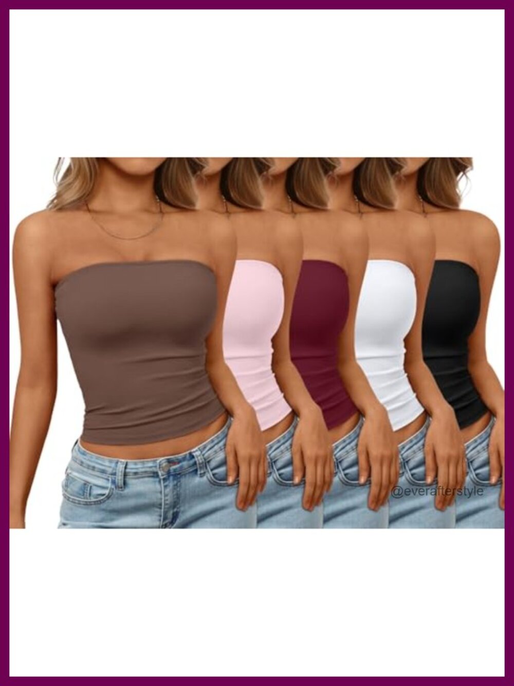 5 Pack Crop Tube Tops Strapless Bandeau Slim Fit Summer Y2K